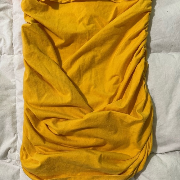 Bra Tops Women’s Mini Ruched Tube Dress Small Yellow Ruffle Stretch Summer Beach - Picture 2 of 6